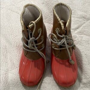 Jack Rogers coral accented duck boots